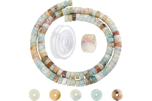 SUNNYCLUE 1 boîte de Fabrication de Bracelets Extensibles à Faire soi-même, Comprenant 1 Brin d'amazonite Jasper Heishi, Disque de Perles d'espacement et 1 Rouleau de Fil élastique de Perles