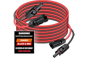 SARONIC 6mm²/10AWG Solar Extension Cable,20m/65.6FT Solar Cable with Female and Male Connector Solar Panel Wire Kit Photovoltaic Cable for Solar Panels Photovoltaic Systems Solar Power Station