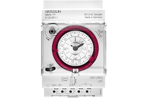 GRÄSSLIN 01.28.0001.1 Talento 111- Temporizador de distribución analógico con Programa Diario I 3TE I 1 Canal I Montaje en Carril DIN I con bornes enchufables I LED hasta 180W