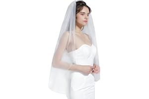 BEAUTELICATE Wedding Bridal Veil Cut Edge with Comb 1 Tier Fingertip&Cathedral Length White Ivory