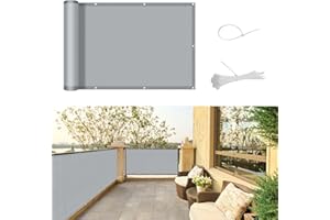 SUNNY GUARD Balcony Privacy Screen 90x400cm Fence Screen for Balcony and Patio Balcony Cover,UV protection windproof and waterproof,with Cable Ties,Grey