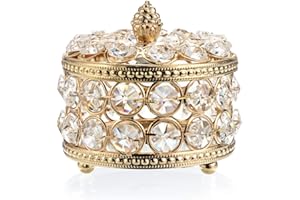 SUMTree Crystal Jewelry Box Trinket Organizer with Lid For Earrings Rings Jewelry Trinkets (Medium,Gold)