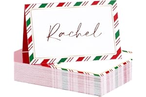 BETESSIN 50 Stück Tischkarten Weihnachten - Elegante Platzkarten mit Weihnachtsstreifen Motiv - Weihnachtsdeko Tisch - Namenskarten zum Beschriften - Tischdekoration für Weihnachten