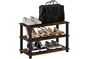 Furinno Turn-S-Tube Supports pour Téléviseur ou Étagère à Chaussures sans Outil à 3 Niveaux, Engineered Wood, Pin Ambré/Noir, 59,9 (L) x 29,4 (P) x 39,1 (H) cm