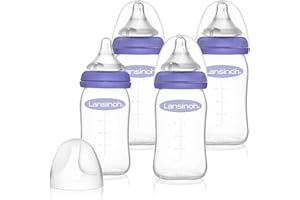 Lansinoh Glas Flaschenset - Babyflaschen mit NaturalWave Sauger Gr. S, 160 ml - 4 Stück