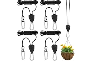 MYHONGLE 4 STK Ratchet Hangers, Seilratsche mit Haken, einstellbare Seil Ratsche mit Haken, Seilhaken Ratsche, 2M 1/8 Zoll Verstellbarer Seilaufhänger Seilzugratsche Ratschenseil für Pflanzenlampe Licht Grow