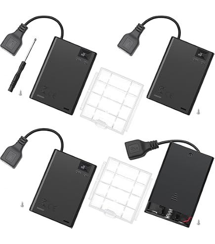 Portabatteria 3AA con connettore USB, scatola batteria da 5 V con interruttore on/off e coperchio, alloggiamento della batteria con cavo USB per illuminazione a LED e accessori elettronici
