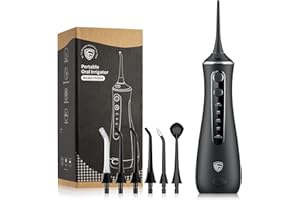 Hydropulseur jet Dentaire Portable - LF Irrigateur Oral Professionnel, IPX7 Etanche, 6 Buses à Jet, 4 intensités différentes Modes, Avec une Capacité de 220 ML