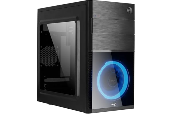 Aerocool CS105 - Caja de PC MicroATX, ventana acrílica, ventilador LED, Azul