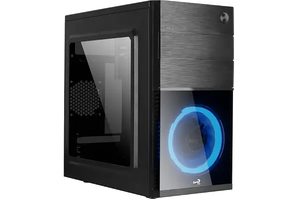 Aerocool CS105 - Caja de PC MicroATX, ventana acrílica, ventilador LED, Azul