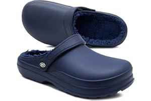 IMTY Mens Clogs Warm Fleece Lined Thermal Garden Clogs Waterproof Lightweight EVA Adjustable Faux Fur Slippers Hospital House Shoes