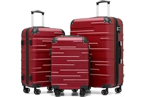 COOLIFE Hard Shell Suitcase with TSA Lock and 4 Spinner Wheels Lightweight Durable (Spinel red, 3 Pcs Set)
