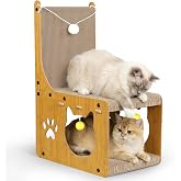 Gimars Cat Scratcher Chair - Scratching Board Mat and Interactive Board with Balls and Tunnel, Furniture Protector for Indoor