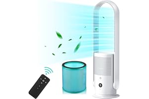 U ULTTY Ventilatore Senza Pale, Ventilatore a Torre con Purificatore d'Aria Silenzioso, Filtro HEPA Rimuove odori e il 99,97% delle particelle inquinanti per Camera da Letto, Ufficio, CR022 Bianco