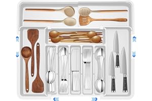 Veftsvy Portaposate da Cassetto, Organizer Cucina, Espandibile, Regolabile, 9 Scomparti, Bianco