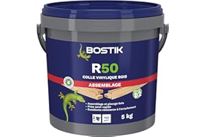 Bostik Colle Vinylique Bois R50 – Colle à Bois Prise Semi Rapide D2 – Assemblage et de Placage – Menuiseries Intérieures – Blanc puis Transparent au Séchage – Seau 5 kg