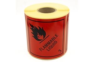 MD Labels Etiquetas de mercancías peligrosas, 500 unidades, 100 x 100 mm, clase 3, líquido inflamable, rojo y negro, pegatinas de transporte, pegatinas de mercancías peligrosas