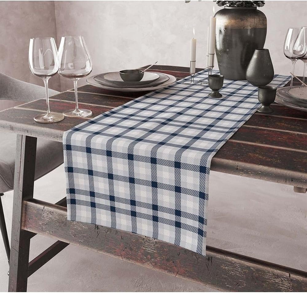Asdiva Sade Modern Tasarımlı Ekose Desenli Dijital Baskılı 45X140 Dekoratif Runner