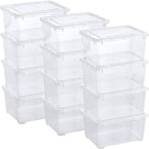 Grizzly 12 x Storage Box with Lid 1.7 L &ndash; Transparent Plastic Stackable Drawer &ndash; Multipurpose Storage Box Closet Organizer fo