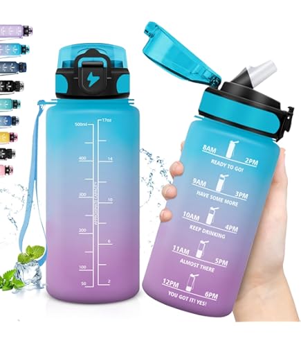 Borraccia Sportiva Motivazionale Con Cannuccia - Tritan Senza BPA, Indicatore Tempo Di Bere, 100&deg;C