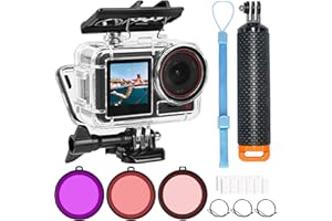 OKFUN 164FT/50M - Carcasa impermeable sumergible con 3 filtros para DJI Osmo Action 5 Pro y Action 4, carcasa protectora de buceo, monopié y mango flotante