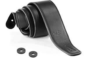 Black Leather Guitar Strap by Dat Strap | 100% Handmade Adjustable Real Leather | Padded Layer for Comfort | Extra Long | for Electric, Acoustic, Bass and Classical Guitar
