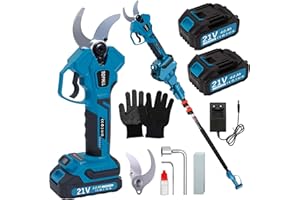 TOPALL Tijeras de Podar Electricas, 40MM Tijeras de Podar Bateria con Palo Telescópicas – Hasta 5M de Alcance, Profesionales Podadora Electrica con 2x4000mAh | 800W Motor Sin Escobillas | Pantalla LCD