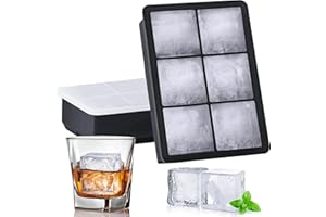 Jisile Eiswürfelformen aus Silikon, 2 Stück, große quadratische Eiswürfelformen mit 6 Mulden, mit auslaufsicherem Deckel, XL Eiswürfelbereiter für Whisky, Cocktail & kalte Getränke