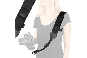 USA Gear Sangle Appareil Photo Courroie Epaule pour Appareil Photo Reflex et Bridge - Compatible avec Nikon D5600, D500, Canon 700D, 1300D, Lumix et Plus - Noir