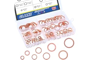 Glarks Juego de 165 arandelas de sellado de cobre con anillo plano métrico, 8 tamaños de M6 M8 M10 M12 M14 M16 M18 M20