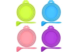 kaiyaya Coperchio Universale in Silicone,4 Pezzi di Silicone Coperchi per Lattine Con,Con Quattro Cucchiai,Cibo per Gatti e Tubo Alimenti Cani Coperchio