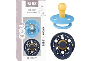 BIBS Colour Moomins 2 Pack BPA Free Cherry Shape Nipple Natural Rubber/Latex Made in Denmark Size 1 (0-6 Months), Breeze/Deep Space