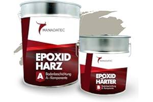 MANADATEC 2k Epoxidharz Bodenbeschichtung 1kg I RAL 7032 Kieselgrau I Lösemittelfrei, Umweltfreundlich & Geruchsneutral I Beschichtung für Garagen- & Kellerböden I Hohe Schlagfestigkeit