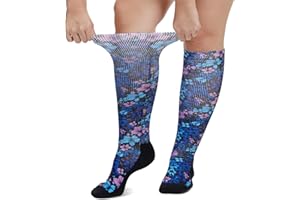 LOFIR Diabetic Socks for Men Women: No-Binding Knee High Socks with Loose Fit Soft Top Seamless Toe For Elderly Swollen Feet Sensitive Skin1 Pair Size 6-8 Morning Glory