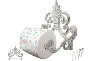 Comfify uchwyt na rolkę papieru toaletowego ze wzorem fleur de lis - żeliwny uchwyt na chusteczki toaletowe, europejski design vintage, 17,2 x 16 x 10,8 cm - ze śrubami i kotwami firmy Comfify