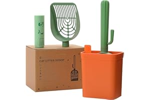 PAWZ Road Paletta per lettiera per gatti con supporto, 2 teste in plastica biodegradabile e manico e scatola in ABS resistente, con 1 rotolo di sacchetto della spazzatura, verde cactus