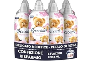 Coccolino Ammorbidente Concentrato Delicato e Soffice Petalo di Rosa, Ammorbidente Lavatrice Dermatologicamente Testato, Morbidezza Naturale, Freschezza Lunga, 41 Lavaggi, 8 x 952 ml