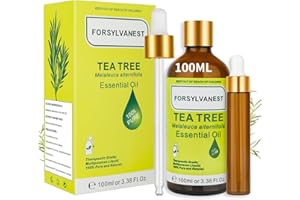 FORSYLVANEST Olio Essenziale Tea Tree 100ML 100% Puro e Naturale Olio Essenziale Albero del Tè Adatto per Diffusore, Massaggio, Bagno, Cura della Pelle e delle Unghie 3.38 Fl.Oz Olio