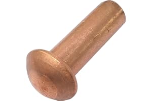 AERZETIX - Set di 10 rivetti in rame Ø6x18mm con testa semitondo - rivetto a testa bombata - rivetto pieno/rivetto a pressione - DIN 660 - C48044