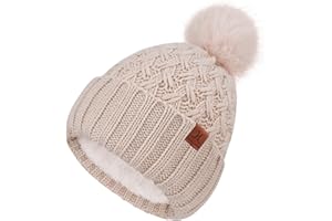 Bequemer Laden Gorro Térmico de Invierno para Mujer - Cable Grueso, Fleece Cómodo con Pompon, Regalo Ideal para Mujer