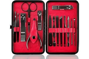 KEIBY CITOM Manicure Set Nail Set Nail Clipper Kit Professional - Stainless Steel Pedicure Set Nail Grooming Kit of 15pcs with Case for Travel (Black/Red)