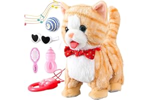 Marsjoy Gemusterte gelbe Leine zum Spazierengehen, interaktiv, sprechende Katze, singend, tanzend, Kätzchen, Nachahmung, Wiederholung, was Sie sagen, Kitty Touch und Sprachsteuerung, Wackelschwanz,