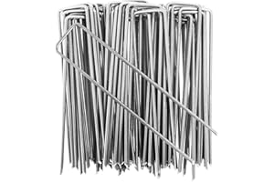 AOTUO0608 Garden Stakes 6 inches, 100 Pack U-Shaped Tent Stakes, Galvanized Landscape Staples, Ground Stakes for Landscaping Securing Weed Barrier Fabric,Christmas Decorations