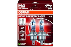 OSRAM NIGHT breaker LASER H4, 150% większa jasność, halogenowa lampa czołowa, 64193NL-2HB, 12V, składane pudełko wiszące (2 lampy)