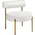 Yaheetech Boucle Tub Chair, Modern Tufted Cozy Sherpa Barrel Chair with Gold Legs, Club Chair for Living Room Bedroom Vanity Room Home Office, White