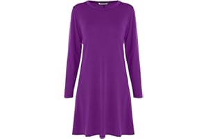 Mustwearit Womens Long Sleeve Plain Swing Dress Ladies Flared Dresses UK Size 8 to 26