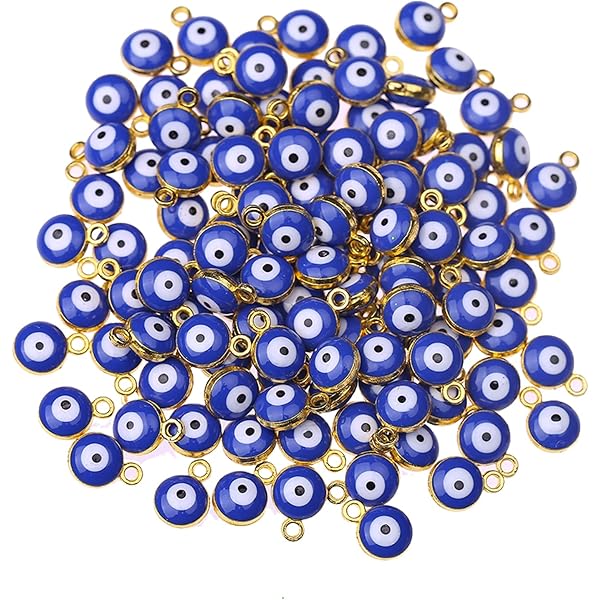 Stalen oog charmes, getextureerde ronde emaille boze oog charme, roestvrijstalen oog hanger, armband kralen, goudkleurig verguld, sieraden maken VK2127 - België