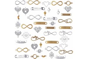 HERZWILD Connecteur Bijoux Métal, 50pcs Ensemble De Charmes Argent, Pendentif Pour Artisanat, Collier, Bracelet, Fabrication Accessoires DIY