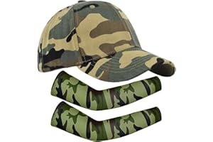 ZGDEIWGF 1 Casquette À Visière Camouflage, 1 Paire De Manches De Protection Solaire, Casquette De Baseball pour Enfants, Chapeau De Soleil Réglable, Chapeau Décontracté D'Été