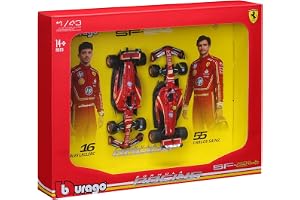Bburago - Ferrari SF-24 F1 Imola Livery 2024 Leclerc #16 och Sainz #55, Set med 2 Diecastbilar Skala 1:43 med Display, Officiell Ferrari-Licens, Rekommenderad Ålder 14+ År